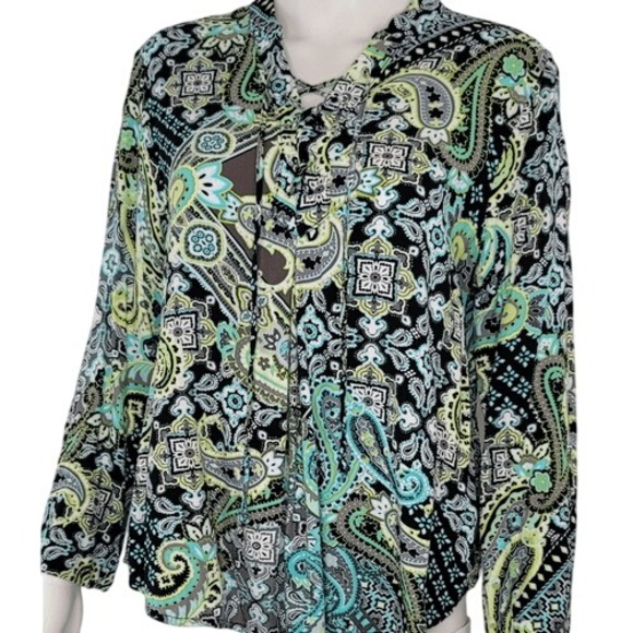 Ruby Rd. Multi Color Lace Up Front Top - Picture 1 of 11
